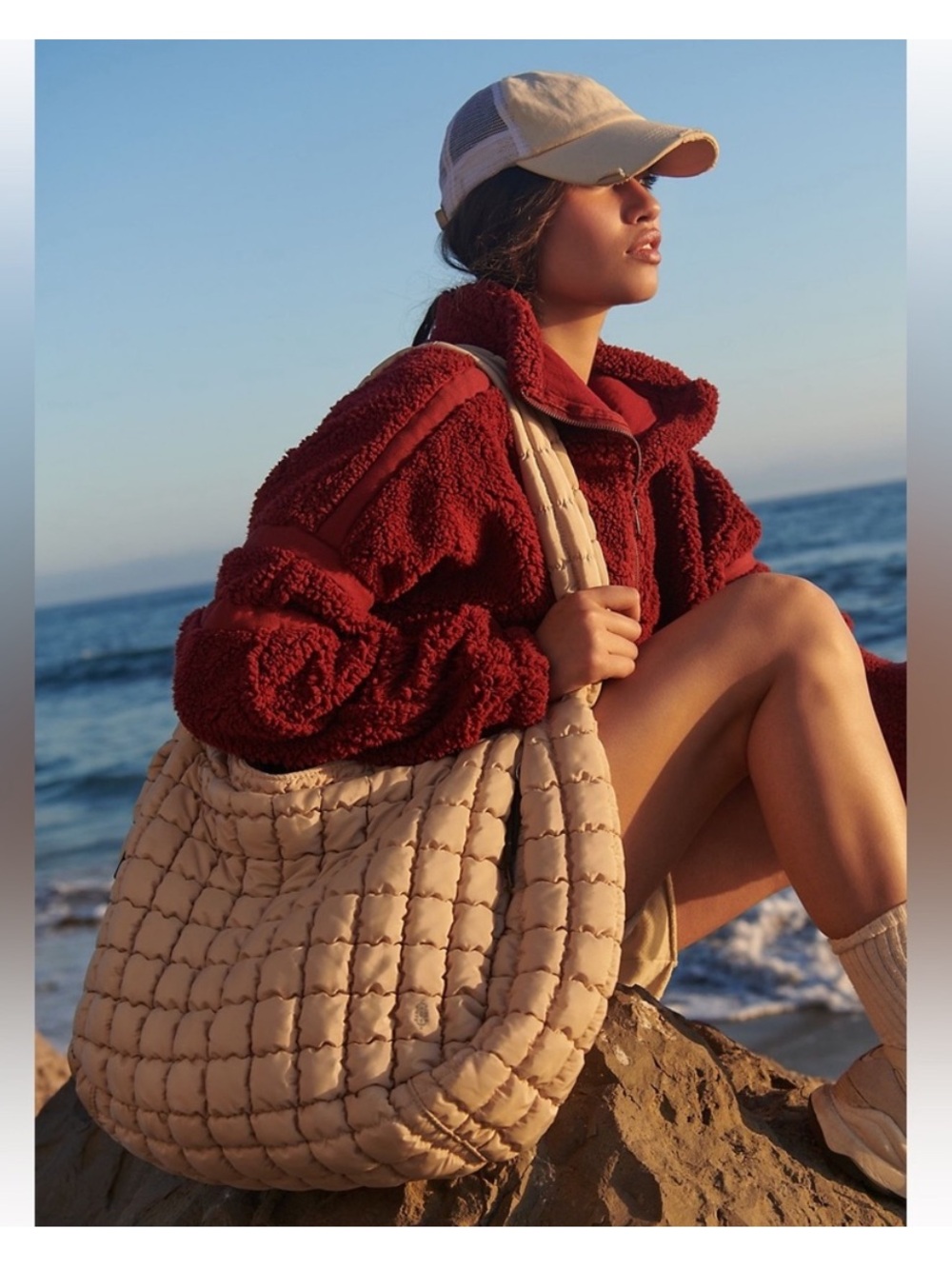 Free People Quilted Carryall Large Hobo Bag in Light Beige - Picture 3 of 4